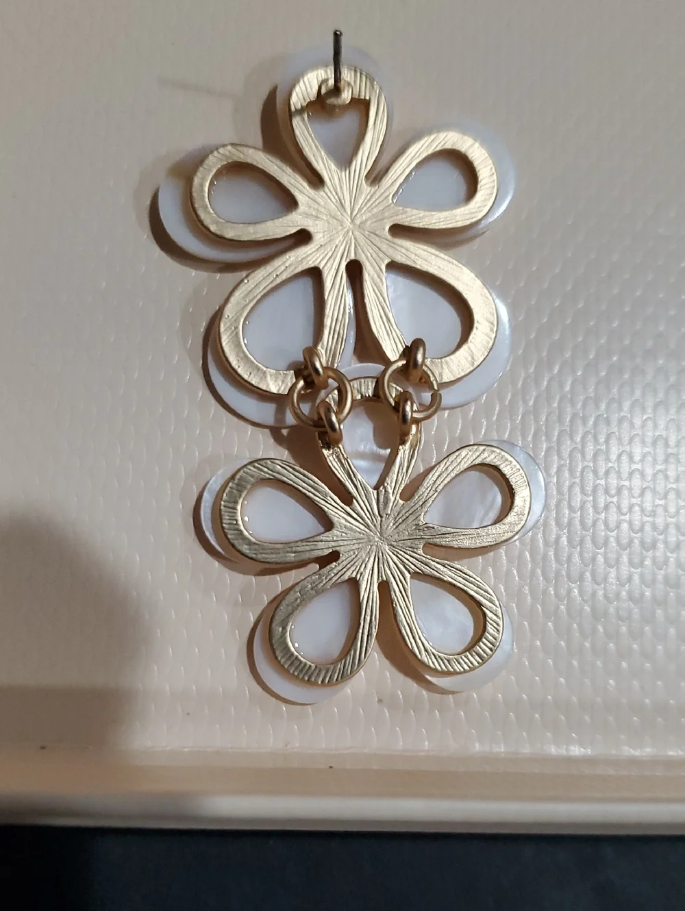Camila Coelho white mother of pearl daisy flower shape dangle tiered‎ earrings